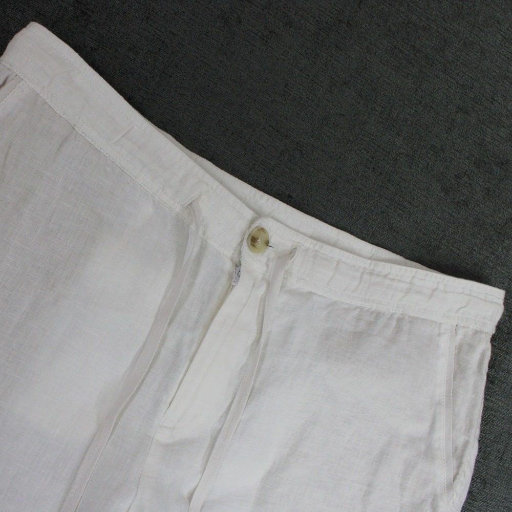 Lord & Taylor Petite White 100% Linen Drawstring Straight Leg Pants 14P